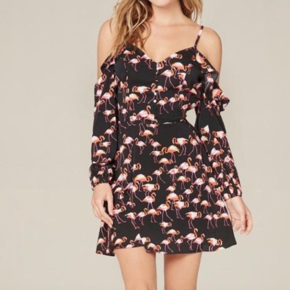 bebe Black Flamingo Cold Shoulder Dress 4